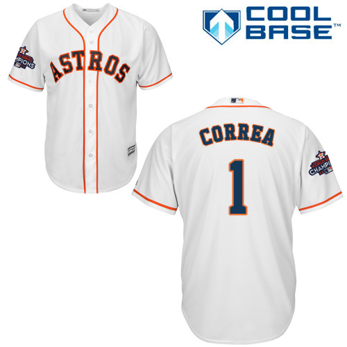 Astros #1 Carlos Correa White New Cool Base World Series Champions Stitched MLB Jersey